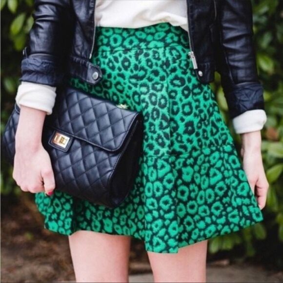Banana Republic Skirt Womens 0 Petite High Waisted Green Leopard Jacquard Print - Picture 6 of 7